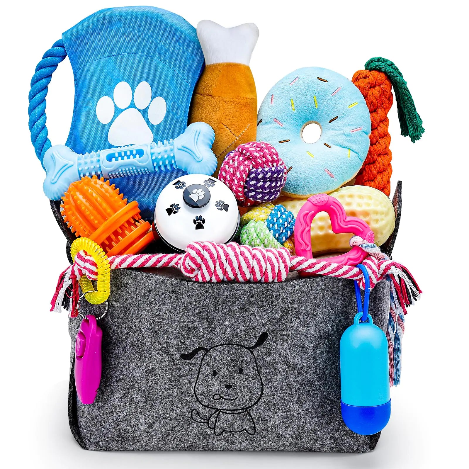 PuppyJoy 26-Pack Chew & Play Toy Set with Storage Bin