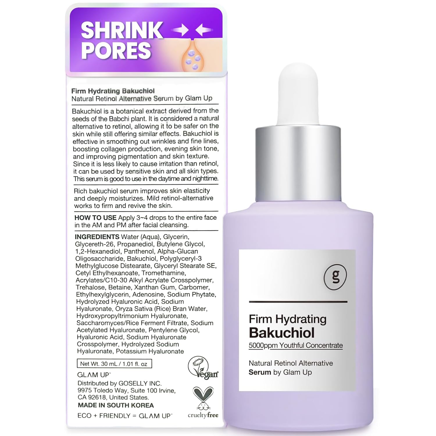 Glam Up Bakuchiol Rejuvenate Serum - Anti-Aging & Hydration Boost, 1.01 Fl Oz