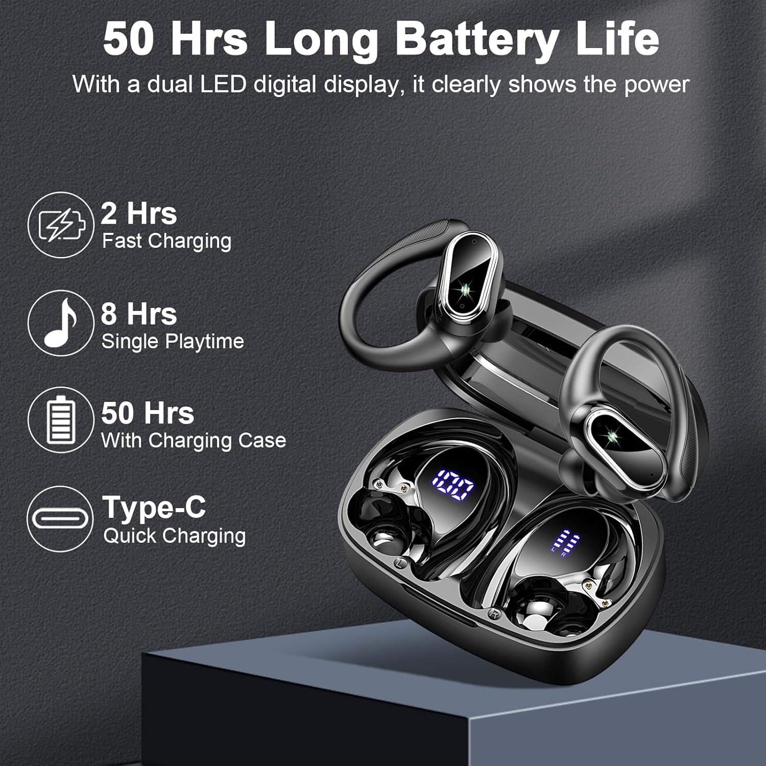 SportFit Bluetooth Earbuds 50Hr Playtime IP7 Waterproof