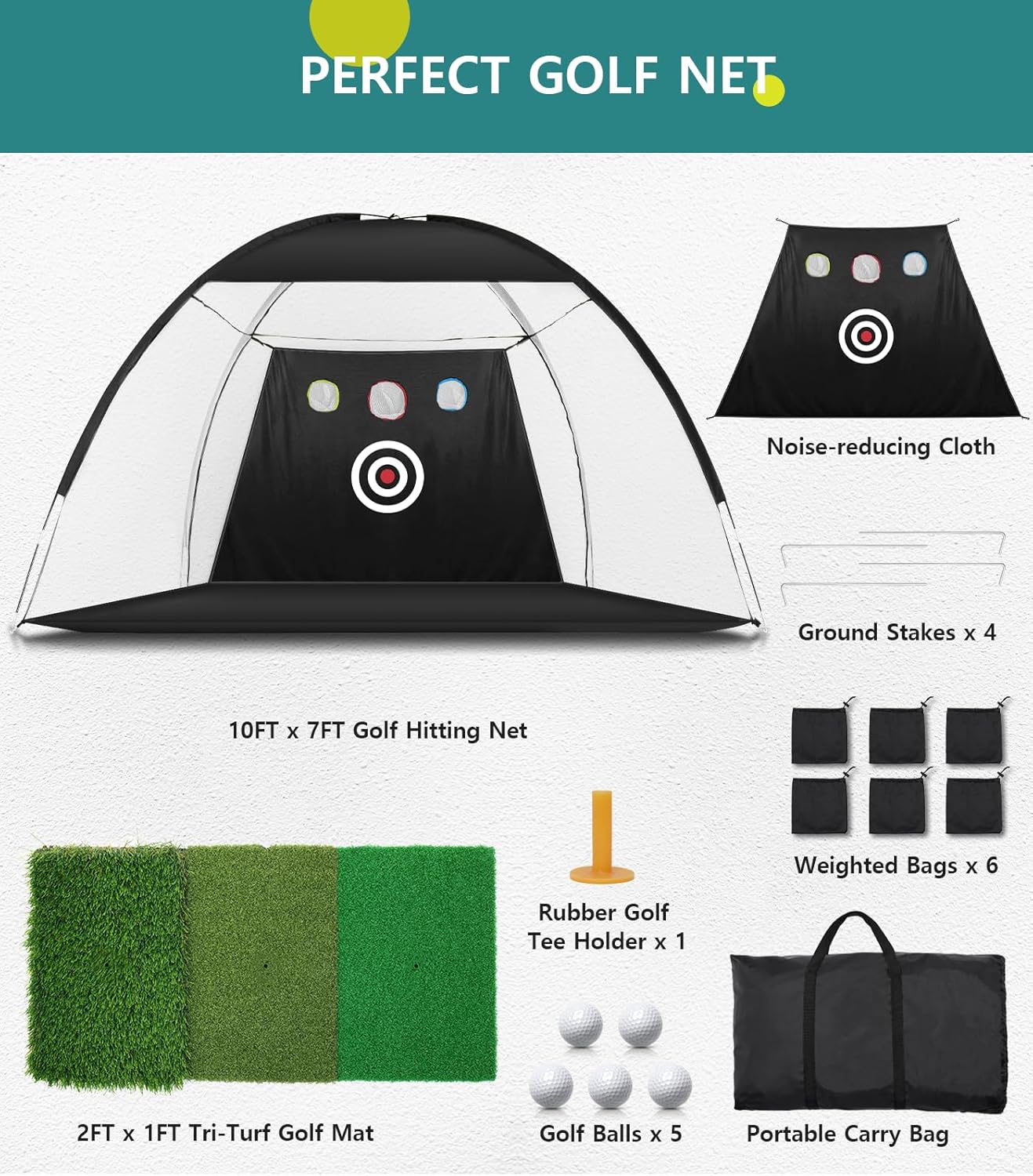 10x7ft Complete Golf Training Net Set