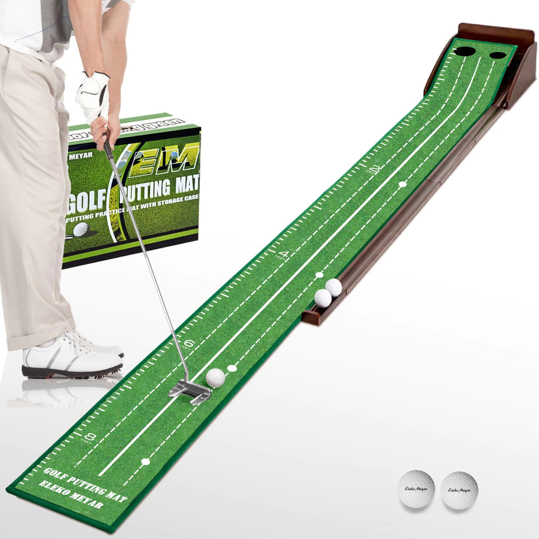 Indoor-Outdoor Golf Practice Mat with Ball Return