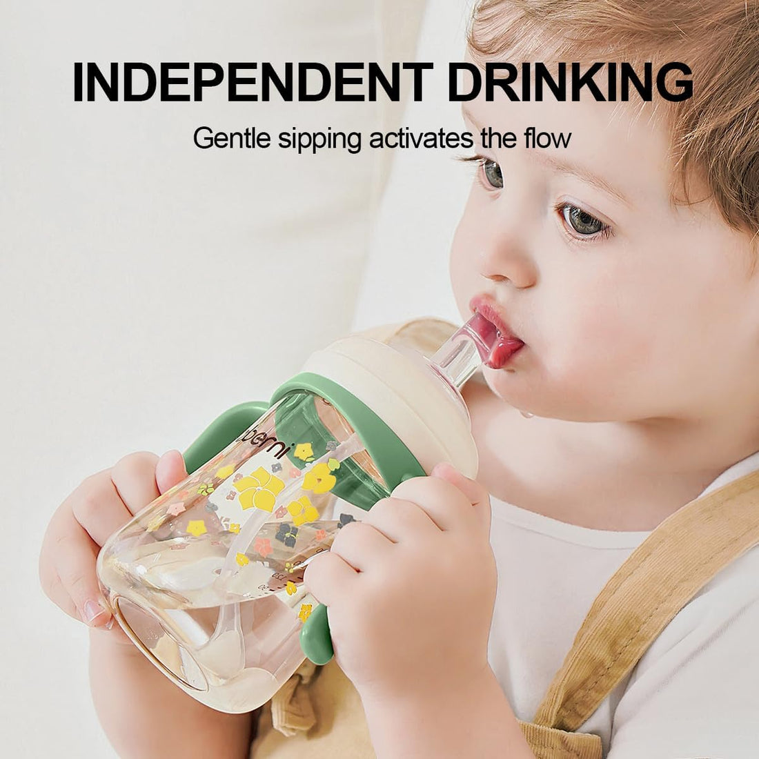 Oberni PPSU No-Spill Straw Toddler Bottle 3-Pack (Green, 8 Oz)